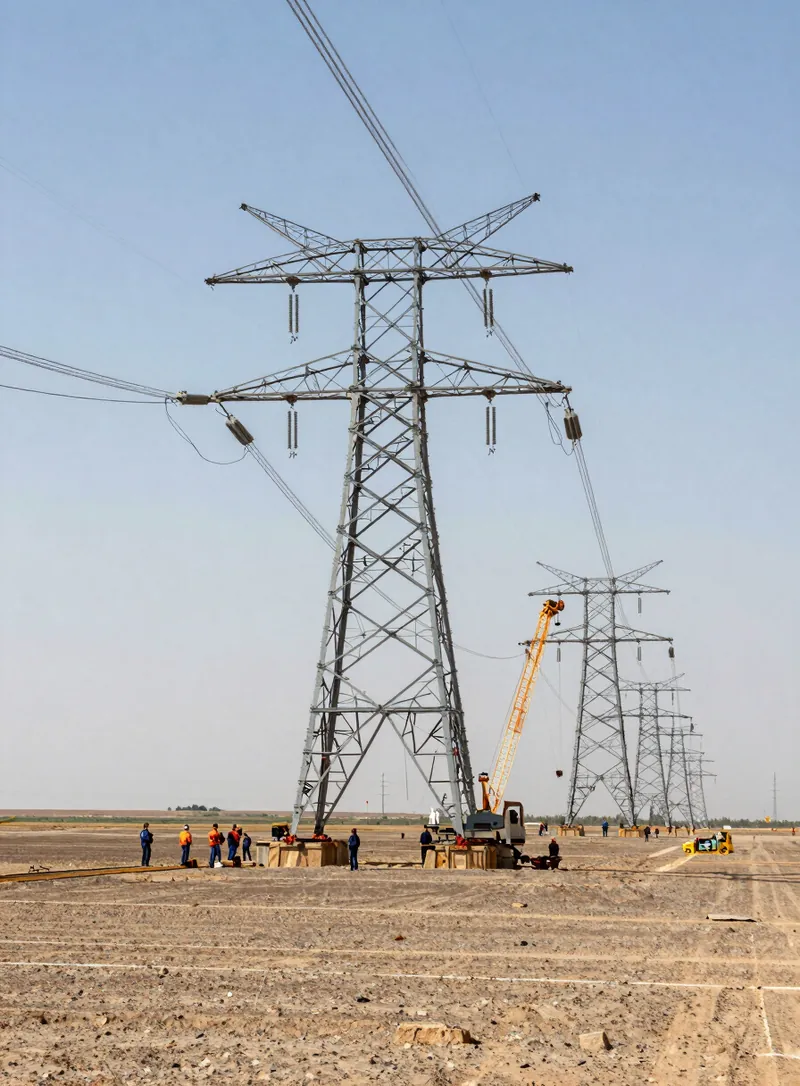 برج نقل قيد الإنشاء في أرض مفتوحة